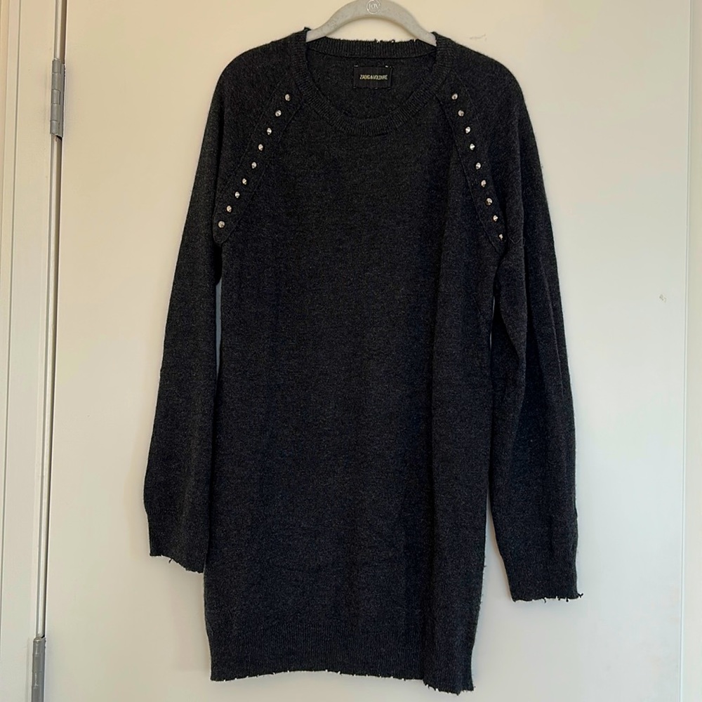 Zadig & Voltaire Black / Dark Grey Sweater Dress with Silver Studs